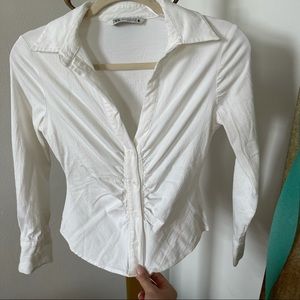 Zara front gathered/ruched button down blouse